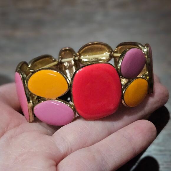 Eclectic Funky Colorful Enamel Statement Stretch Bracelet from Estate Sale - Picture 7 of 8